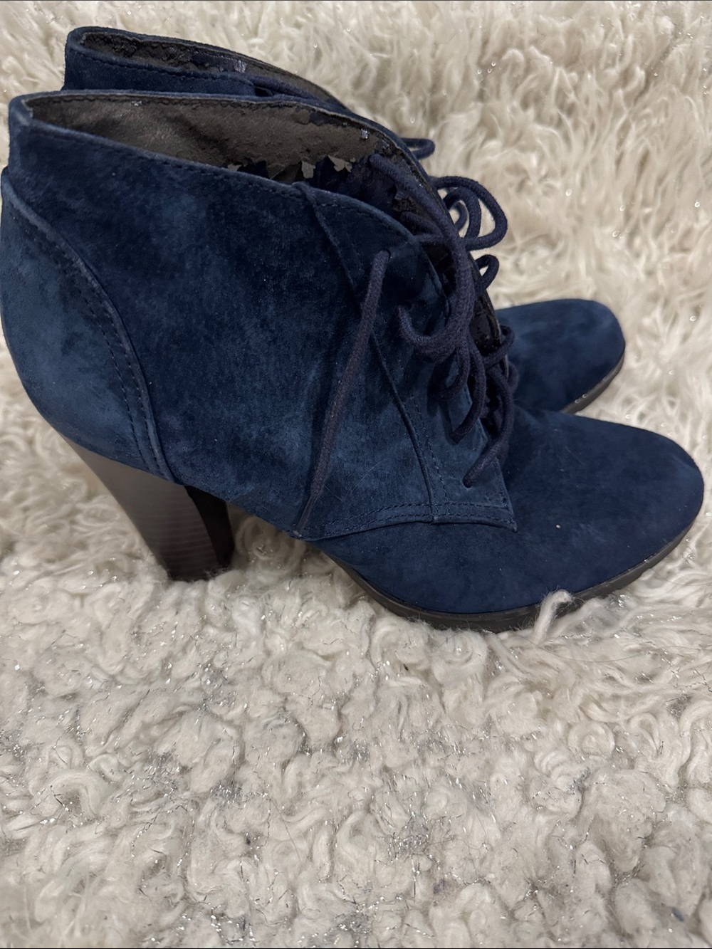 White Mountain Navy Suede Lace-Up Ankle Boots